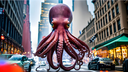 giant octopus invades new york city - obrazy, fototapety, plakaty