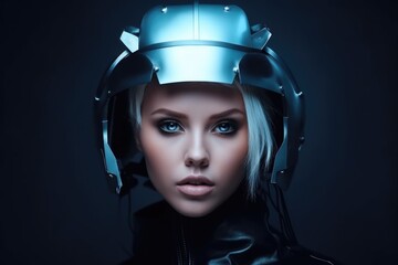 portrait of a beautiful young woman in futuristic attire