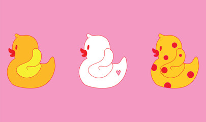 A set of toy orange yellow and colored baby ducks for the bath Rubber ducks