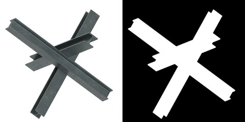 3D rendering illustration of a Czech hedgehog anti-tank barricade obstacle with I-shaped beams © Francesco Milanese