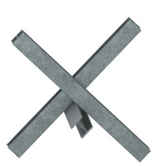 3D rendering illustration of a Czech hedgehog anti-tank barricade obstacle with I-shaped beams © Francesco Milanese