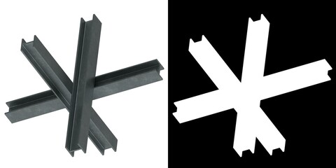 3D rendering illustration of a Czech hedgehog anti-tank barricade obstacle with I-shaped beams © Francesco Milanese