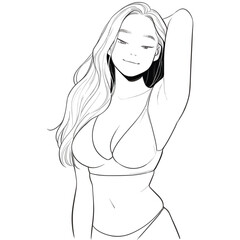 Beautiful girl in bikini black and white drawing