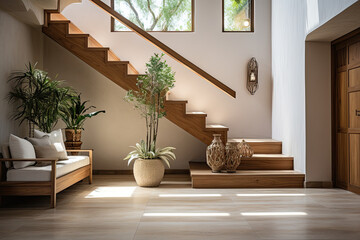 Scandinavian modern hallway interior design in a minimalist style.
