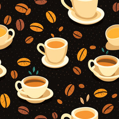 Seamless tiled coffee cups pattern - dark