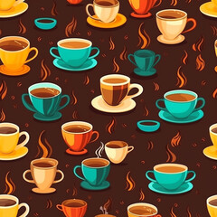 Seamless tiled coffee cups pattern - brown