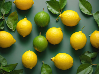 Creative food summer citrus fruits banner panorama wallpaper, seamless pattern texture - Top view...