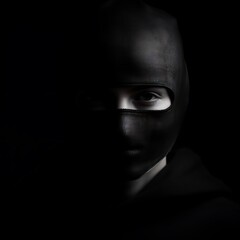 Close-up face of anonymous hacker With a mask - Hacking Concept with a dark background, cybersecurity, cybercrime, cyberattack, dark background concept.