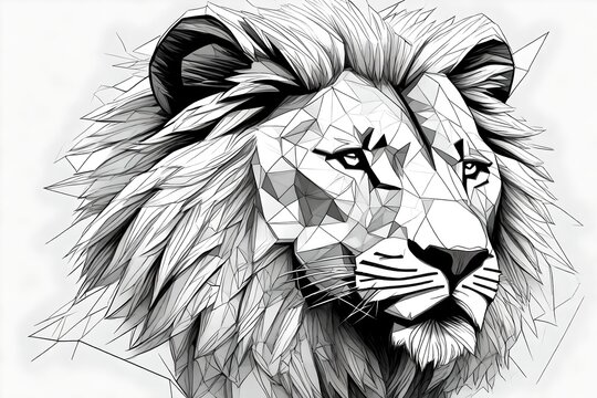 White lion sketch, white lion digital wallpaper, geometry, wireframe, black HD background, digital art