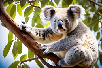 Koala bear climbed a tree