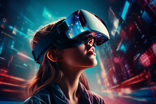 Generative ai collage photo of gamer using device gadget for virtual reality simulation