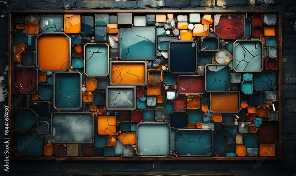Poster abstract texture background from colored geometric shapes.