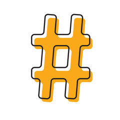 yellow hashtag icon with black outline on it, flat design icon vector, eps 10 vector