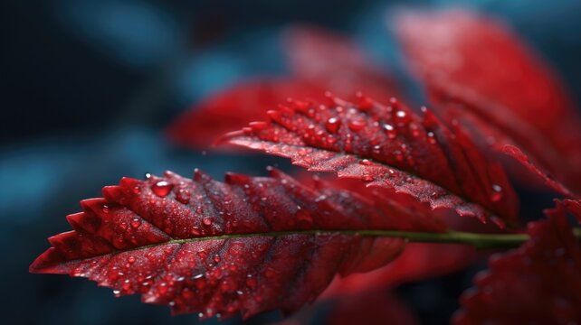 Macro photography of red leaves. Generative AI image weber.