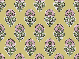 INDIAN BLOCK FLORAL ALL OVER PRINT SEAMLESS PATTERN VECTOR ILLUSTRATION