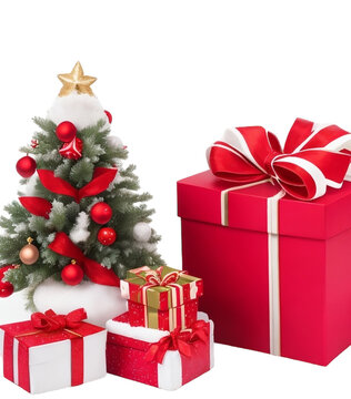 christmas tree with gifts , gift box , Christmas gift box isolated on transparent background PNG , ai generative image 