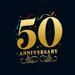 50 Anniversary luxurious Golden color 50 Years Anniversary Celebration Logo Design Template