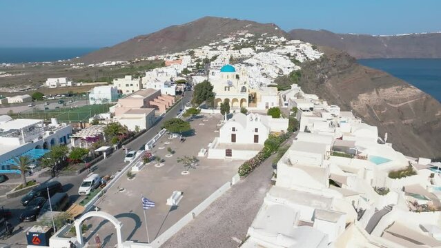 Drone's-eye view of Santorini's coastal treasures.
