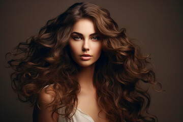 Naklejka premium Generative AI picture of young attractive woman model with stunning flattering long hairstyle