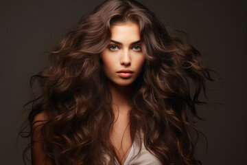 Naklejka premium Generative AI picture of young attractive woman model with stunning flattering long hairstyle