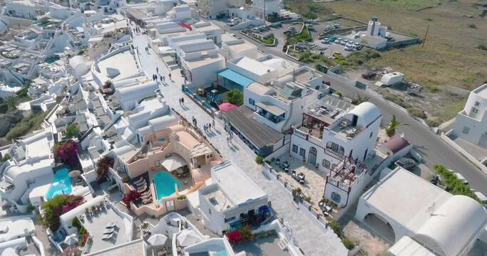 Luxurious Santorini, from drone's high vantage point.