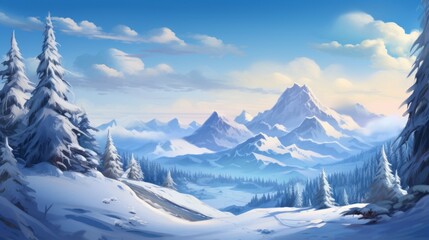 Fototapeta na wymiar Beautiful winter mountain landscape background, illustration