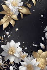 Different flowers on dark backkground. Tenplate for greeting card. AI