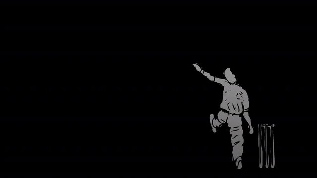 A hand drawn man playing cricket and running on transparent background