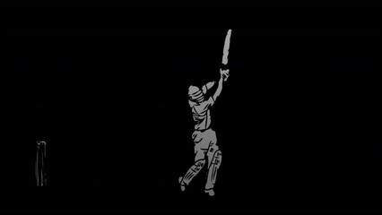 A hand drawn man playing cricket on transparent background