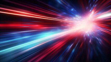 Obraz premium Futuristic speed motion with blue and red rays of light abstract background