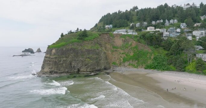 Drone captures Oregon coast's foggy allure.