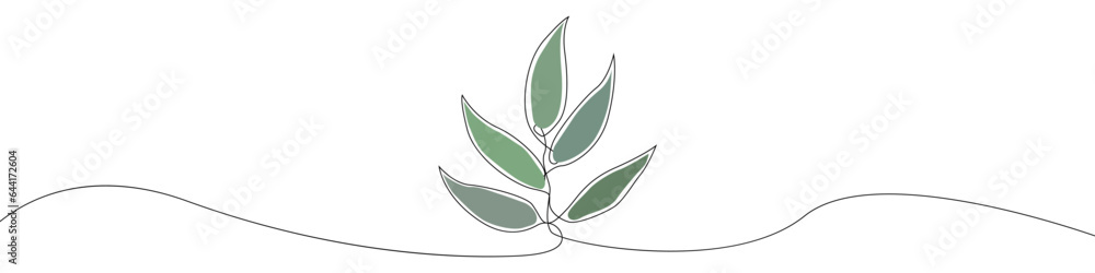 Poster one line continuous draw eucalyptus vector icon. linear background eucalyptus branch icon. one line 