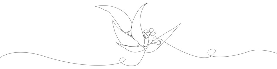 One line continuous draw eucalyptus vector icon. Linear background eucalyptus branch icon. One line hand draw eucalyptus leaf vector symbol.
