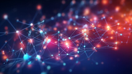 Fototapeta premium Abstract neural network 3D illustration. Big data concept. Global database and artificial intelligence. Bright, colorful background with bokeh effect