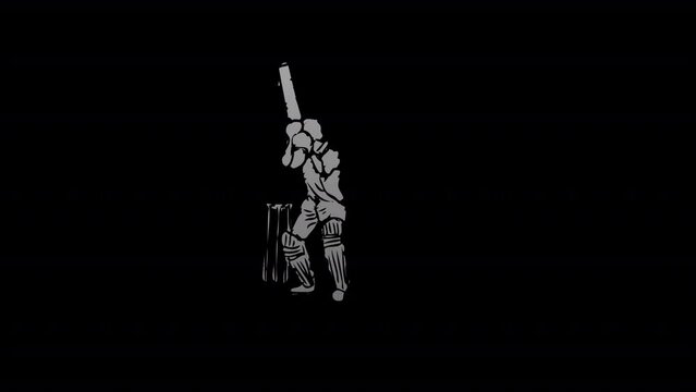 A hand drawn man playing cricket with transparent (alpha) background