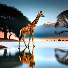 giraffe in the savannah Created using generative AI tolls