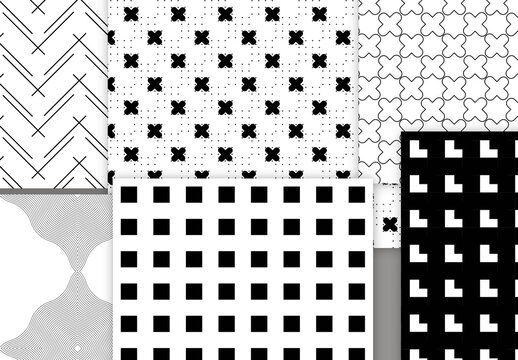 Seamless Pattern Collection with Simple Black and White Geometric Shapes