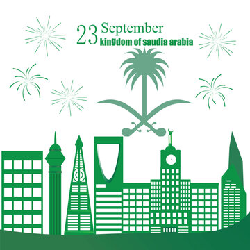 Vector saudi national day 23rd september with silouet city of saudia arabia 