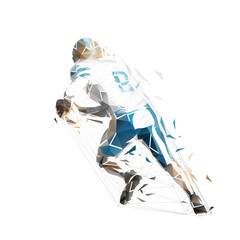 Football player running with ball, isolated low poly vector illustration, geometric drawing