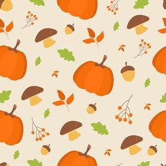 Simple autumn background with leaves and pumpkins