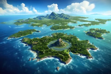  Aerial view of the lost island of an ancient forgotten city. © Michael