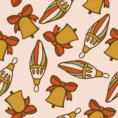 seamless pattern with christmas toys and bells