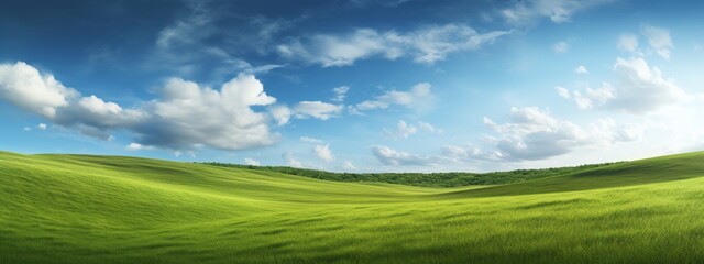 Panorama green grass landscape background - obrazy, fototapety, plakaty