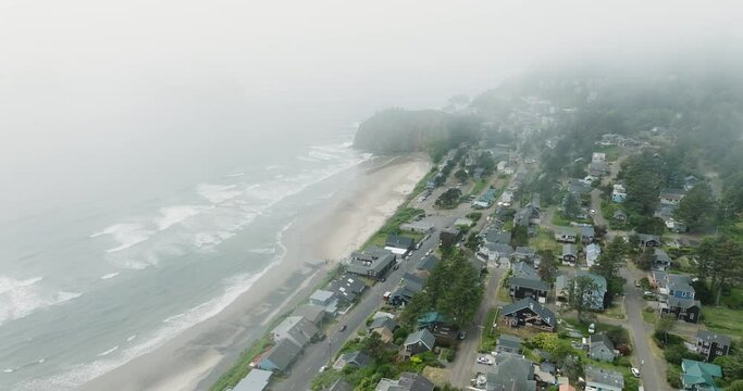 Drone's eye view reveals Oregon's coastal mystique in fog