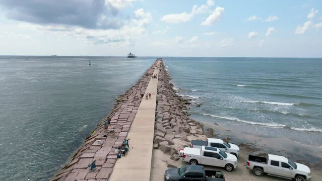 Port Aransas, Texas. Aerial footage of the channel. 