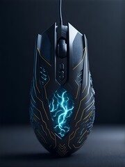 "The Future of Precision Gaming" - neon blue & black gaming mouse.