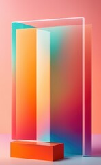 Abstract background with semi-transparent rectangular geometric gradient objects. Retro-futuristic style, bright colors. Generative ai