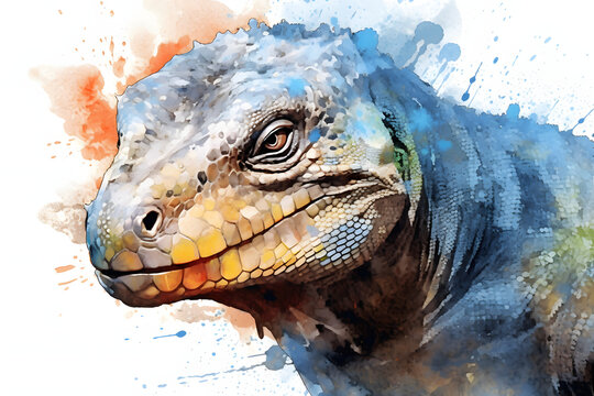 Komodo dragon in watercolor style Made with Generative AI