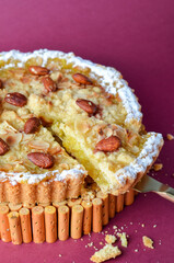 Lemon Tart Decorated with Almonds, Freshly Baked Lemon Pie