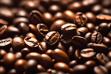 coffee beans on a black background, freshly roasted coffee beans